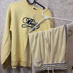 Y2K Boca Authentic Butter Yellow Embroidered, Terry Cloth Wide Leg Track Pants